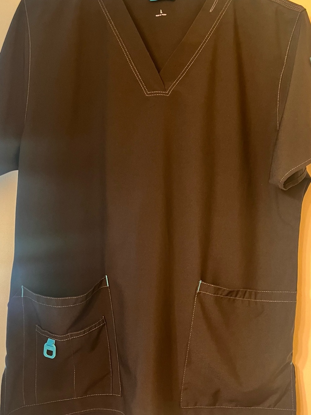 Carhartt Black Scrub Top with Teal Stitch Accents